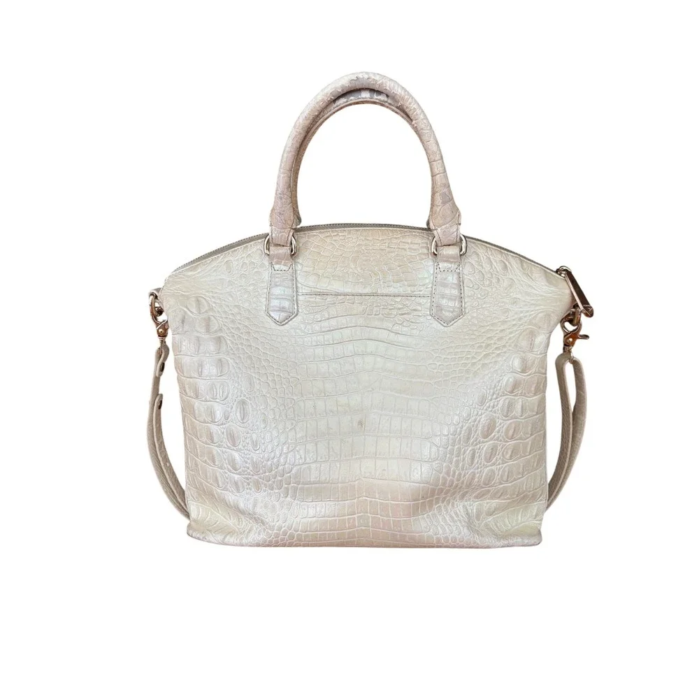Brahmin Duxbury Satchel Iridescent Cream Croc Embossed Leather Handbag
